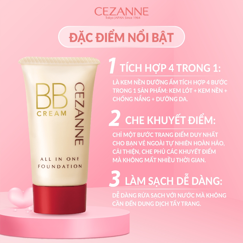 Kem Nền Che Khuyết Điểm Cezanne BB Cream All In One Nhật Bản SPF 23 PA++ 40g