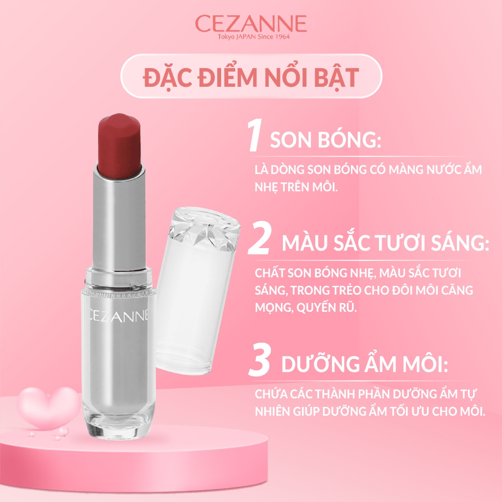 Son dưỡng có màu Cezanne Lasting Gloss Lip Nhật Bản 3.2g