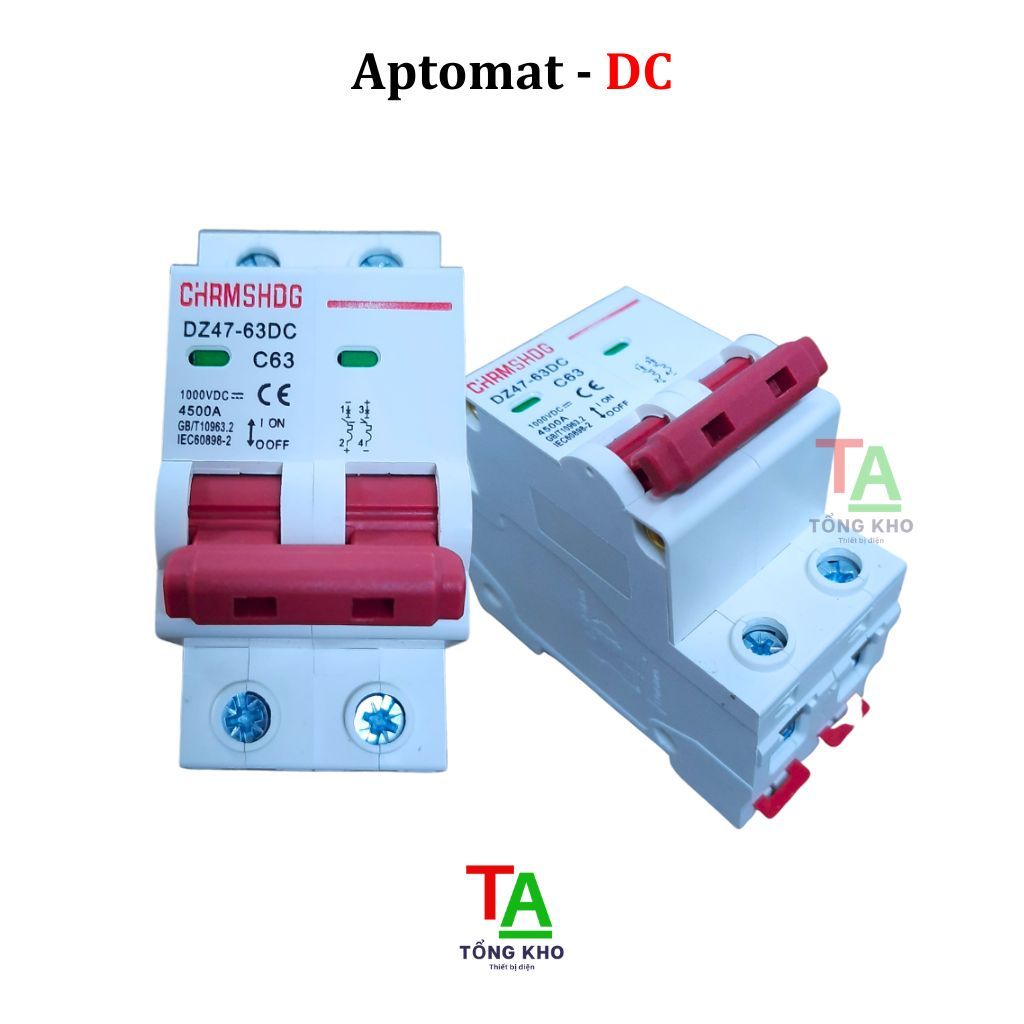 Aptomat DC, 2 pha - 1000VDC 16A, 32A, 40A, 63A (Chuyên dụng năng lượng mặt trời) đỏ