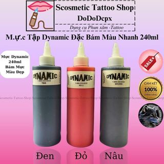 Mực xăm tattoo Dynamic,Mực Tập phun xăm 3 màu Đỏ Đen Nâu đặc bám màu nhanh 240ml