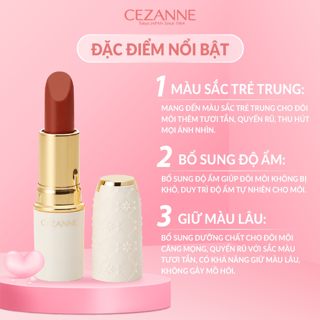 Son thỏi lì Cezanne Lasting Lip Color N Nhật Bản mềm mịn lâu trôi 3.9g - Màu 501