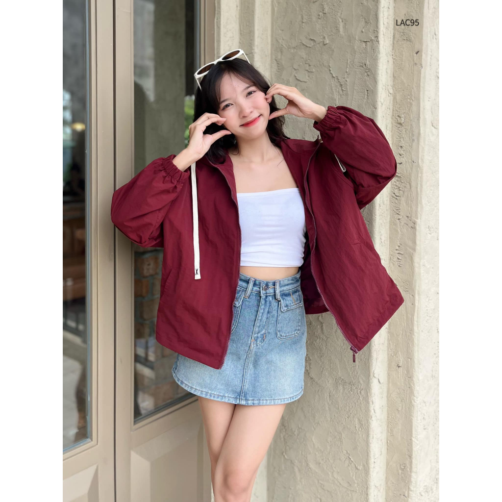 Áo khoác dù nhăn đắp tay có nón form rộng thoải mái CHIBEST  LAC81