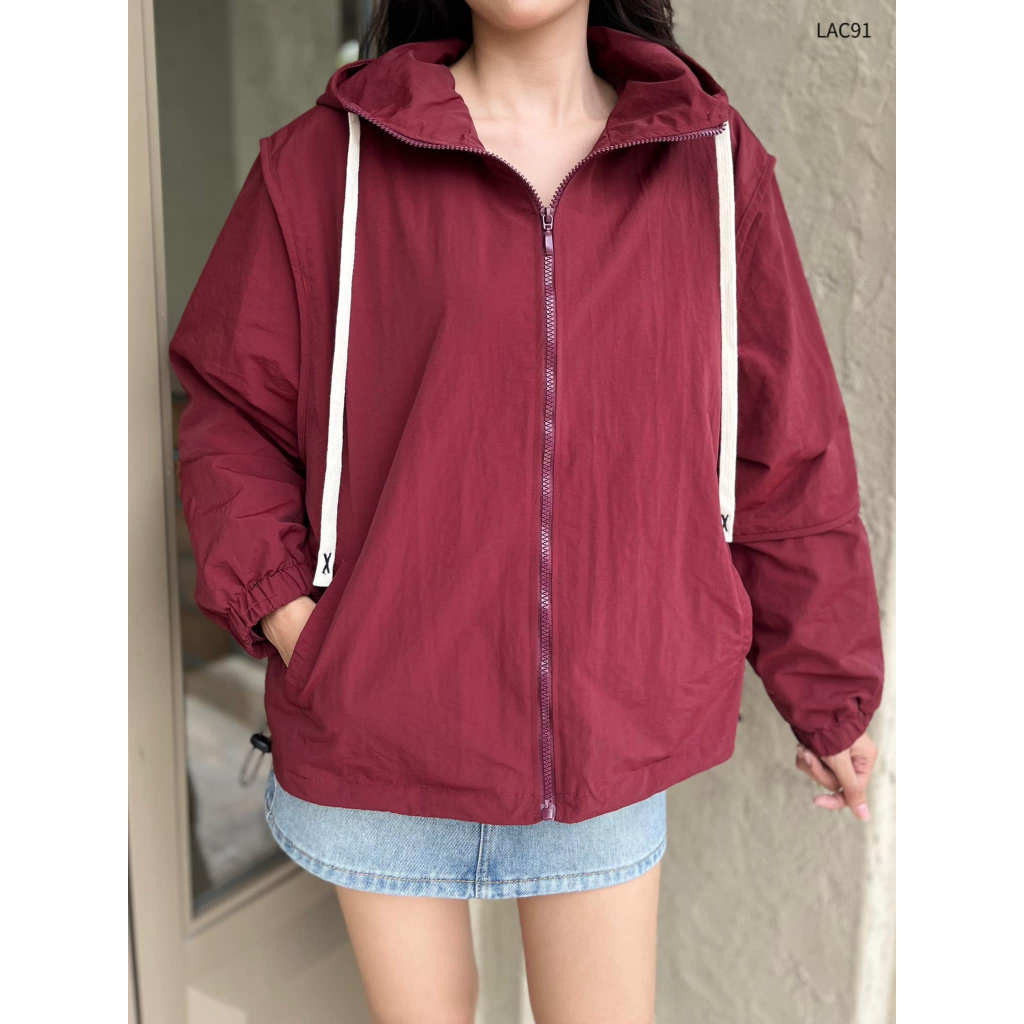 Áo khoác dù nhăn đắp tay có nón form rộng thoải mái CHIBEST  LAC81