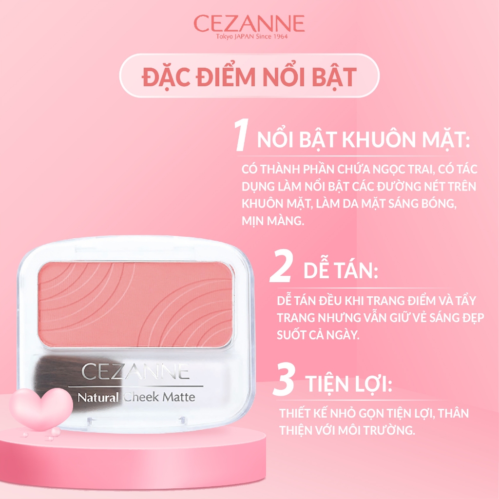 Phấn má hồng Cezanne Natural Cheek N Matte Nhật Bản màu tự nhiên mềm mịn lâu trôi 4g