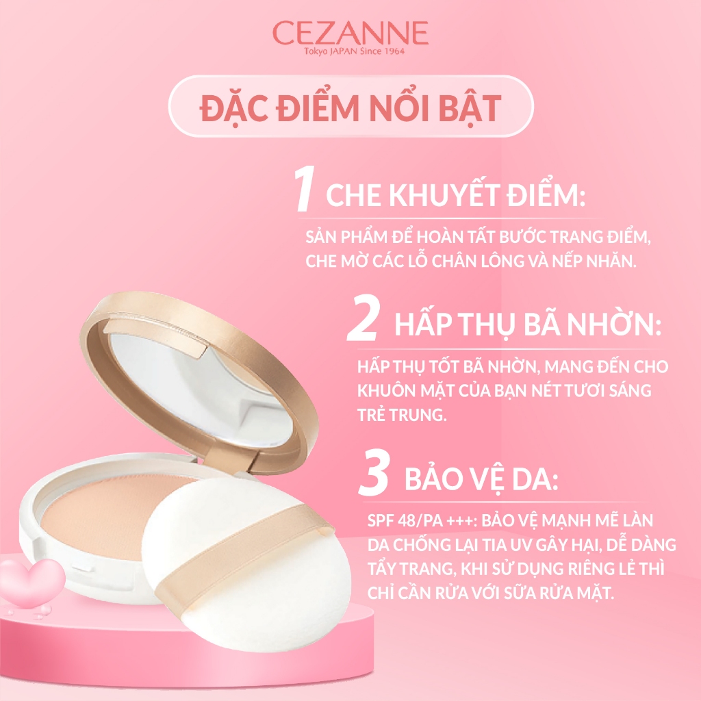 Phấn phủ kiềm dầu Cezanne UV Silk Face Powder Nhật Bản SPF48 PA+++ 10g