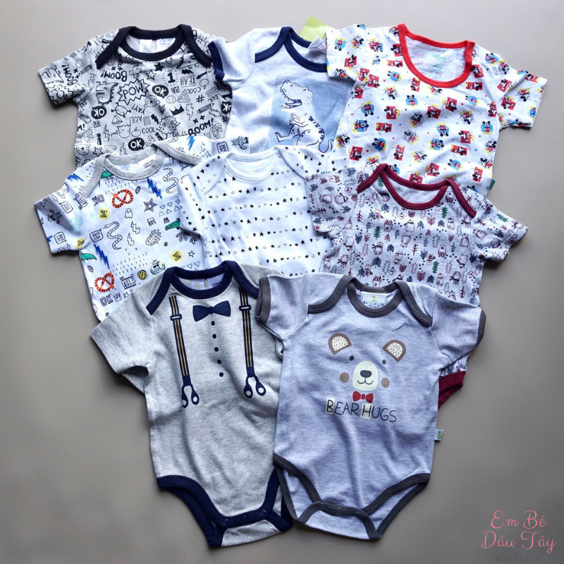 Bodysuit bé trai các hãng xuất dư xịn 3M-24M , Bodychip / Body tam giác / Áo liền quần sơ sinh