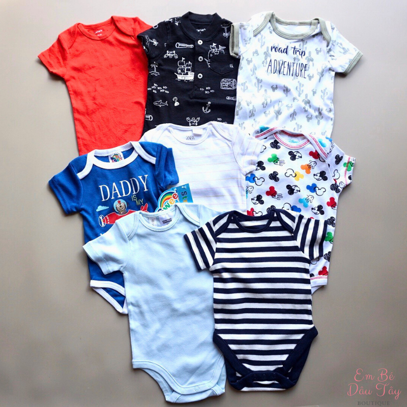 Bodysuit bé trai các hãng xuất dư xịn 3M-24M , Bodychip / Body tam giác / Áo liền quần sơ sinh