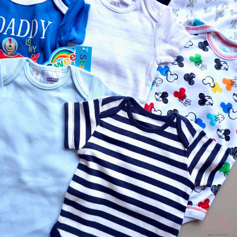 Bodysuit bé trai các hãng xuất dư xịn 3M-24M , Bodychip / Body tam giác / Áo liền quần sơ sinh