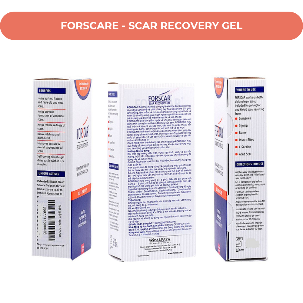 Gel làm giảm sẹo Forscar Scar Recovery Gel thường và UV nhập khẩu Châu Âu