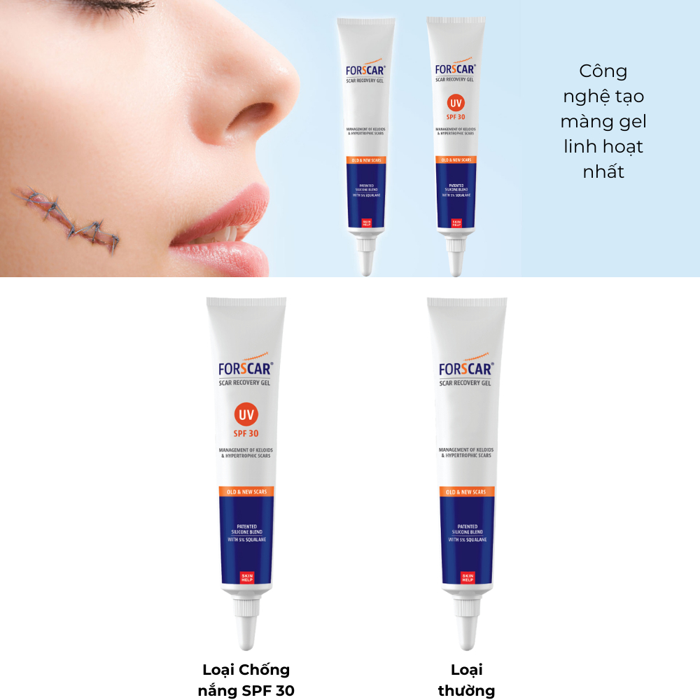 Gel làm giảm sẹo Forscar Scar Recovery Gel thường và UV nhập khẩu Châu Âu