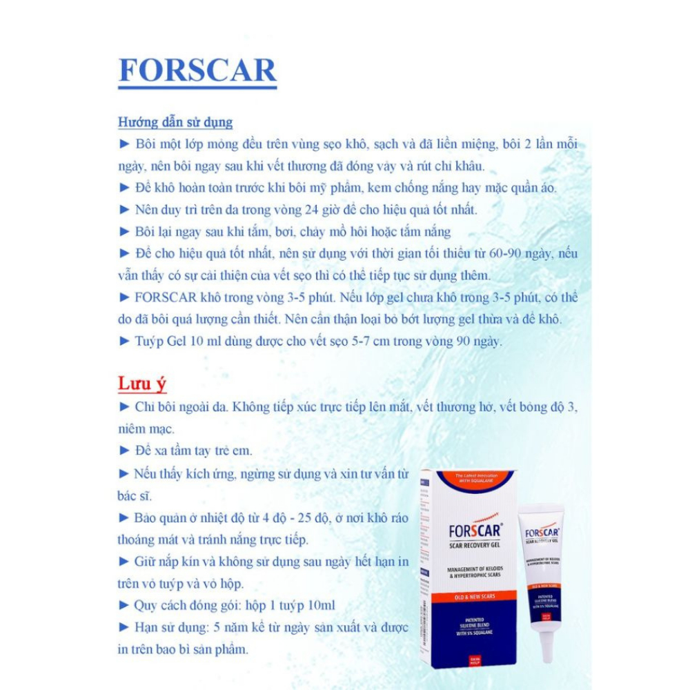 Gel làm giảm sẹo Forscar Scar Recovery Gel thường và UV nhập khẩu Châu Âu
