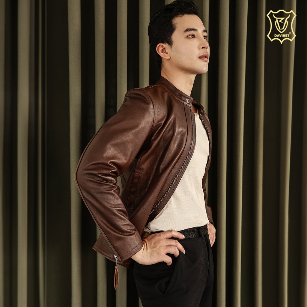 Áo Da Bò Nam Racer DAVINET AM23-10 Siêu Bền, Thoáng Khí, Không Mùi, Phom Dáng Sang Trọng, Đẳng Cấp, Bảo Hành 5 Năm