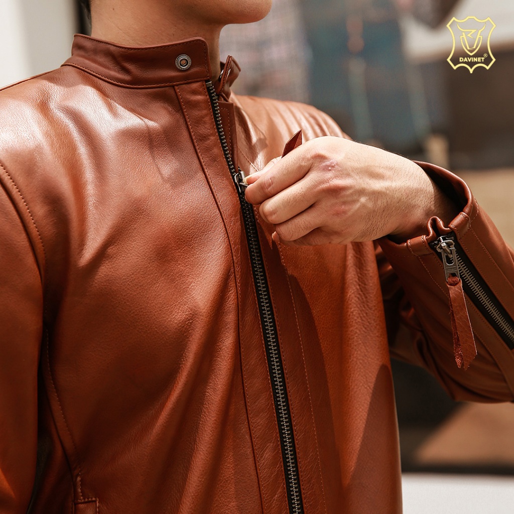 Áo Da Bò Nam Racer DAVINET AM23-10 Siêu Bền, Thoáng Khí, Không Mùi, Phom Dáng Sang Trọng, Đẳng Cấp, Bảo Hành 5 Năm
