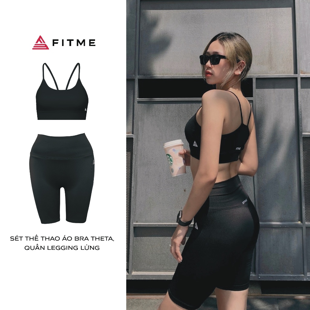 Bộ quần áo tập gym nữ Fitme áo bra 2 dây Theta, quần legging lửng chất liệu thun co giãn 4 chiều