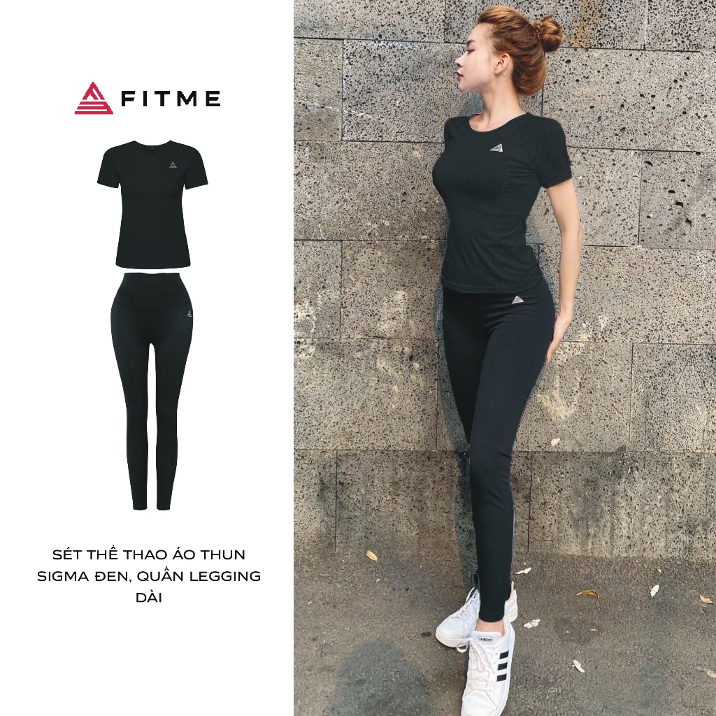 Bộ thể thao nữ Fitme áo thun tập gym Sigma form body tay ngắn, quần legging dài cạp cao tôn dáng