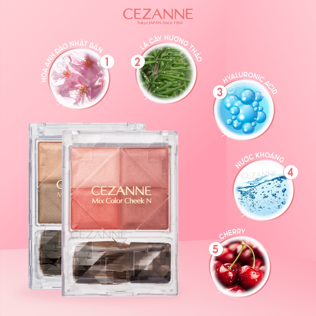 Phấn má hồng Cezanne Mix Color Cheek N Nhật Bản mềm mịn chống thấm nước lâu trôi 7.1g