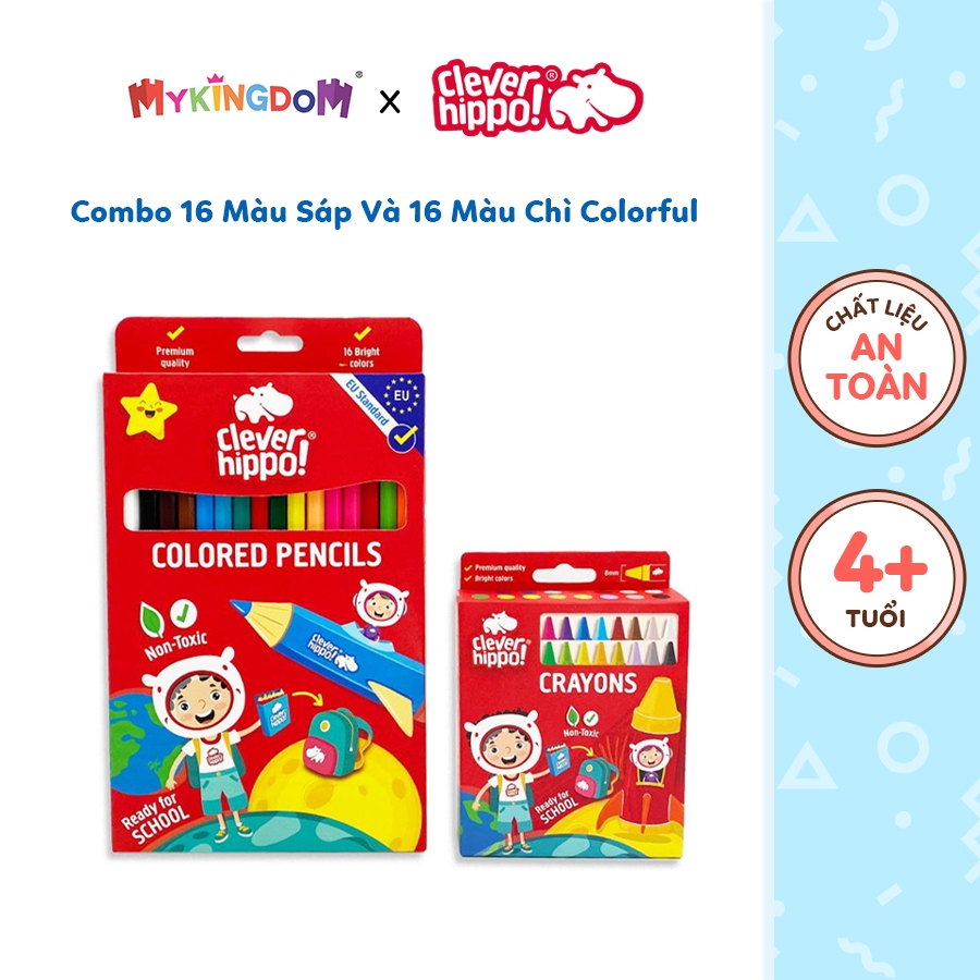 Combo 16 Màu Sáp Và 16 Màu Chì Colorful CLEVER HIPPO CB161601