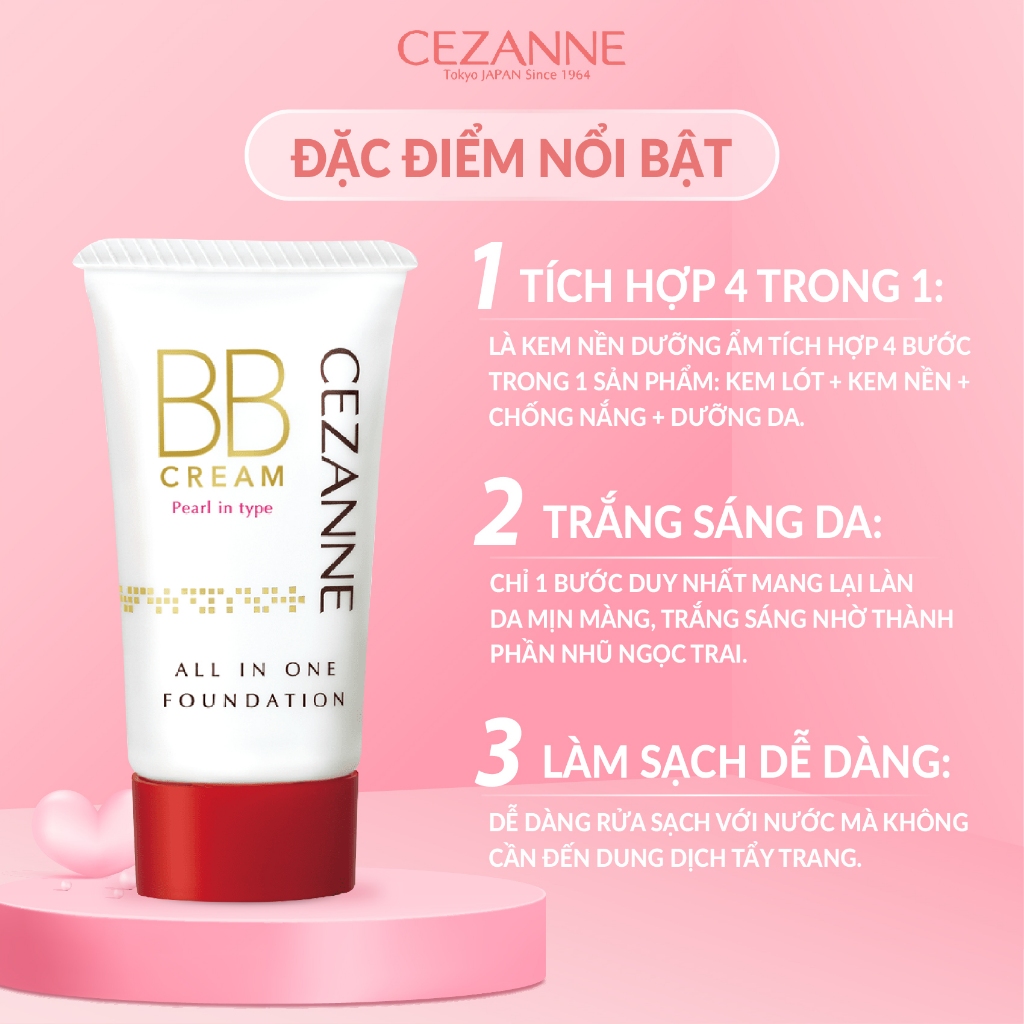 Kem Nền Che Khuyết Điểm Cezanne BB Cream Ngọc Trai Nhật Bản SPF 23 PA++ 32g