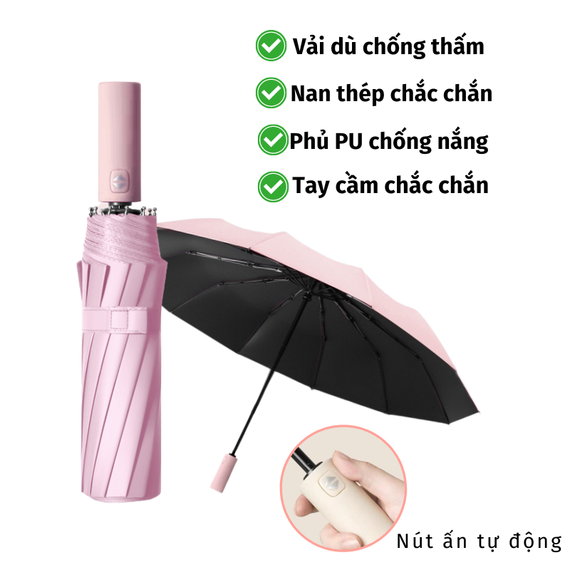 Dù Che Mưa Mino 12 Thép Chống Gỉ Gấp Gọn Tiện Lợi Chống Tia UV