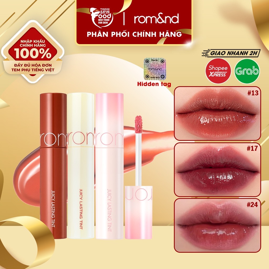 Son Tint bóng cho môi căng mọng Hàn Quốc Romand Juicy Lasting Tint Ripe Fruit 5.5g