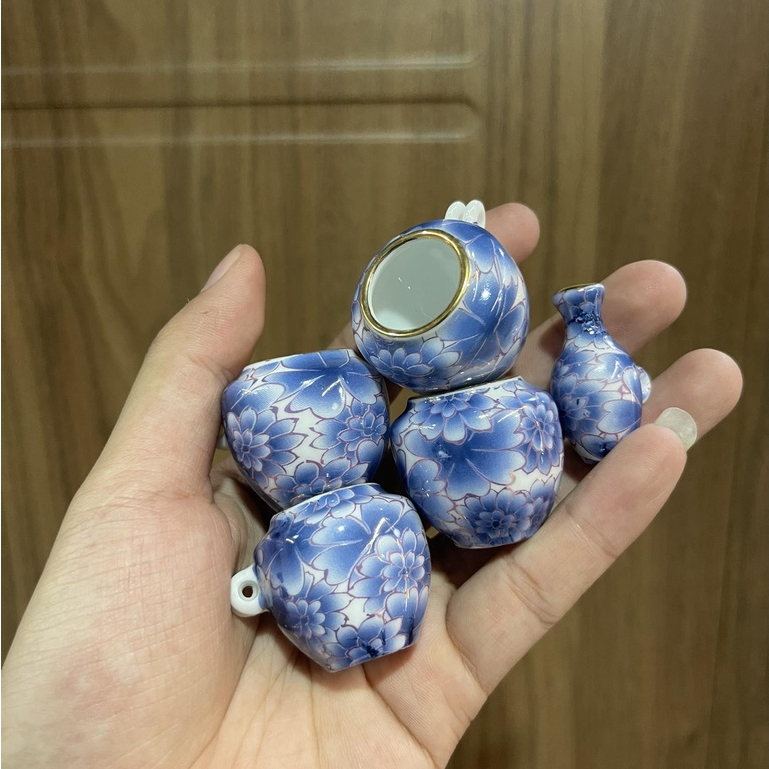 Cóng sứ chim khuyên,hút mật hàng Bát Tràng mẫu bách hoa xanh gắn sẵn tai 1.2