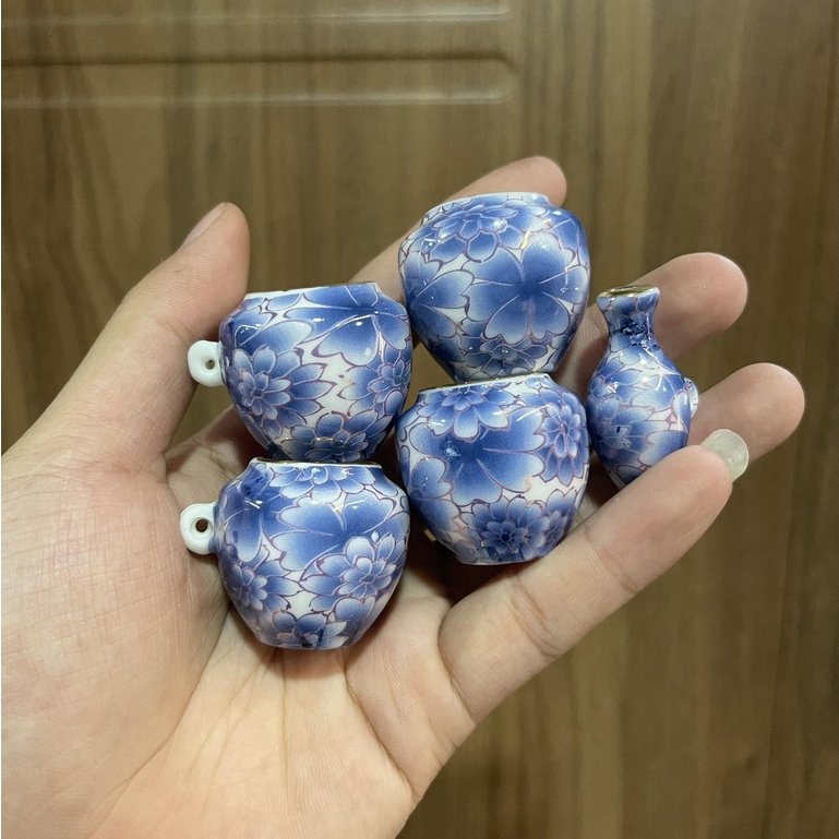 Cóng sứ chim khuyên,hút mật hàng Bát Tràng mẫu bách hoa xanh gắn sẵn tai 1.2