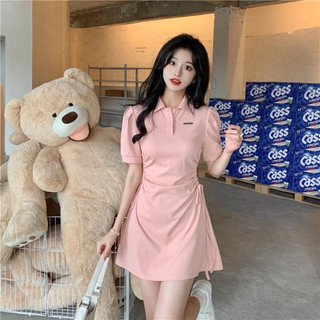 SẴN Đầm Thun Polo Ngắn Tay Phong Cách Hàn Quốc Thời Trang nữ Dành Cho Nữ váy hồng