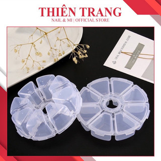 Hộp tròn 8 ô đựng đá charm có nắp đậy - Dụng cụ đựng phụ kiện nail - Hộp nhựa đựng charm