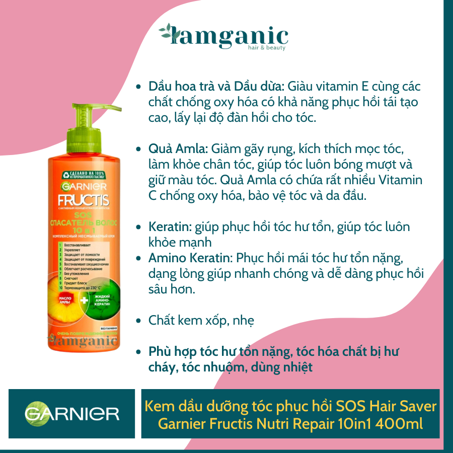 Kem dầu dưỡng tóc phục hồi SOS Hair Saver Garnier Fructis Nutri Repair 10in1 400ml