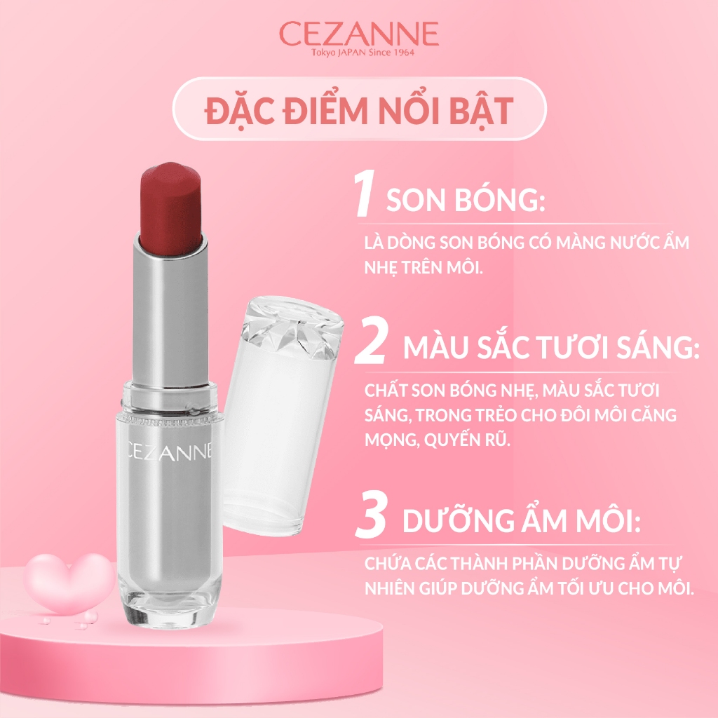 Son dưỡng có màu Cezanne Lasting Gloss Lip Nhật Bản 3.2g