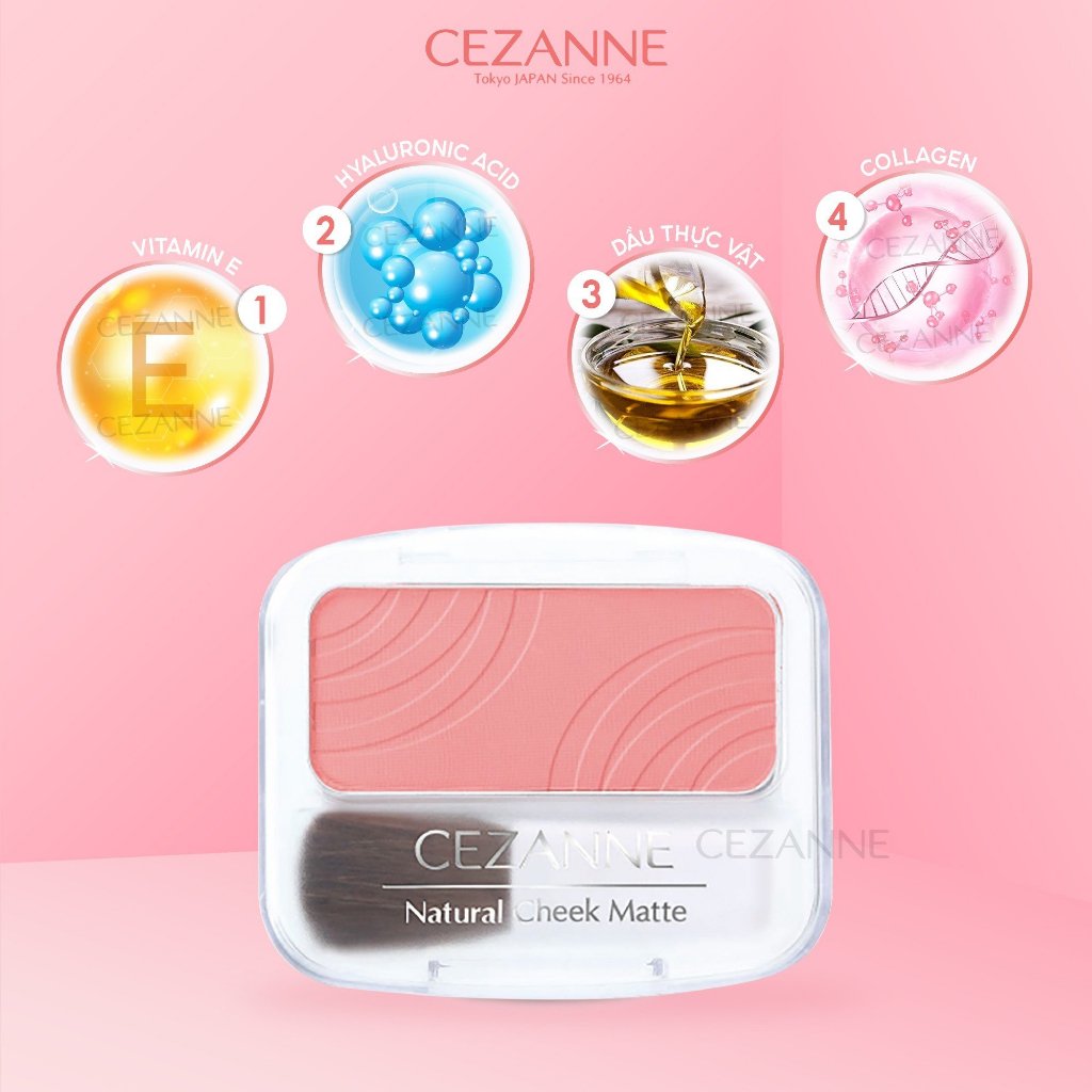 Phấn má hồng Cezanne Natural Cheek N Matte Nhật Bản màu tự nhiên mềm mịn lâu trôi 4g
