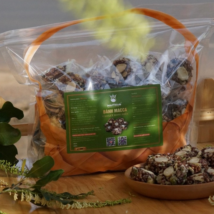 Bánh Macca Gạo Lứt Rong Biển (Mẫu Túi Quà Tặng) 300g bánh mix hạt healthy bánh gạo lức ăn kiêng.