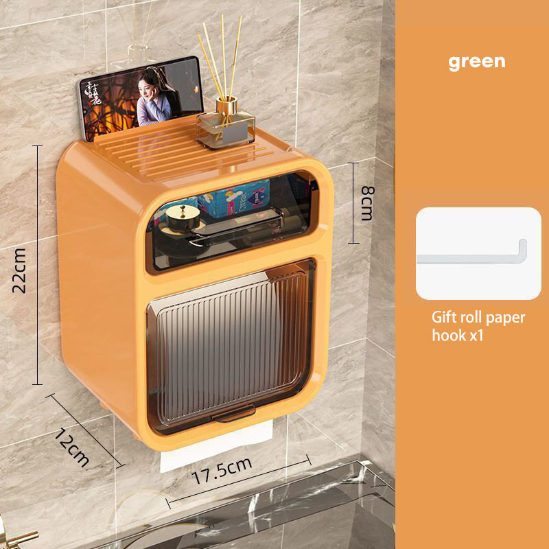 Hộp Giấy Vệ Sinh ALIX Dán Tường Chống Thấm Nước Có Kệ Để Điện Thoại 2 Ngăn Tiện Lợi