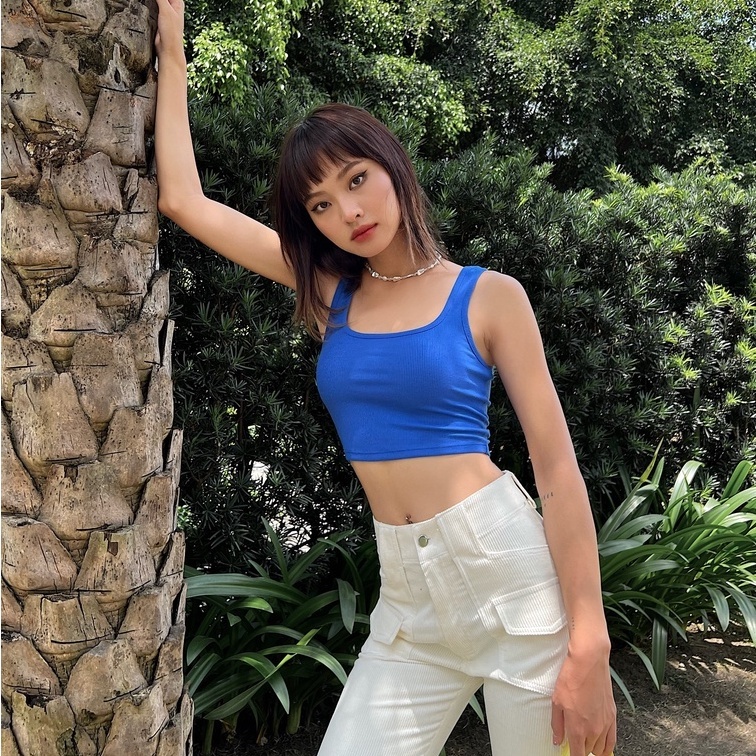 Áo croptop nữ cổ U ba lỗ, Áo croptop nữ 2 dây bản to cổ vuông chất liệu thun gân dày dặn hàng đẹp tôn dáng