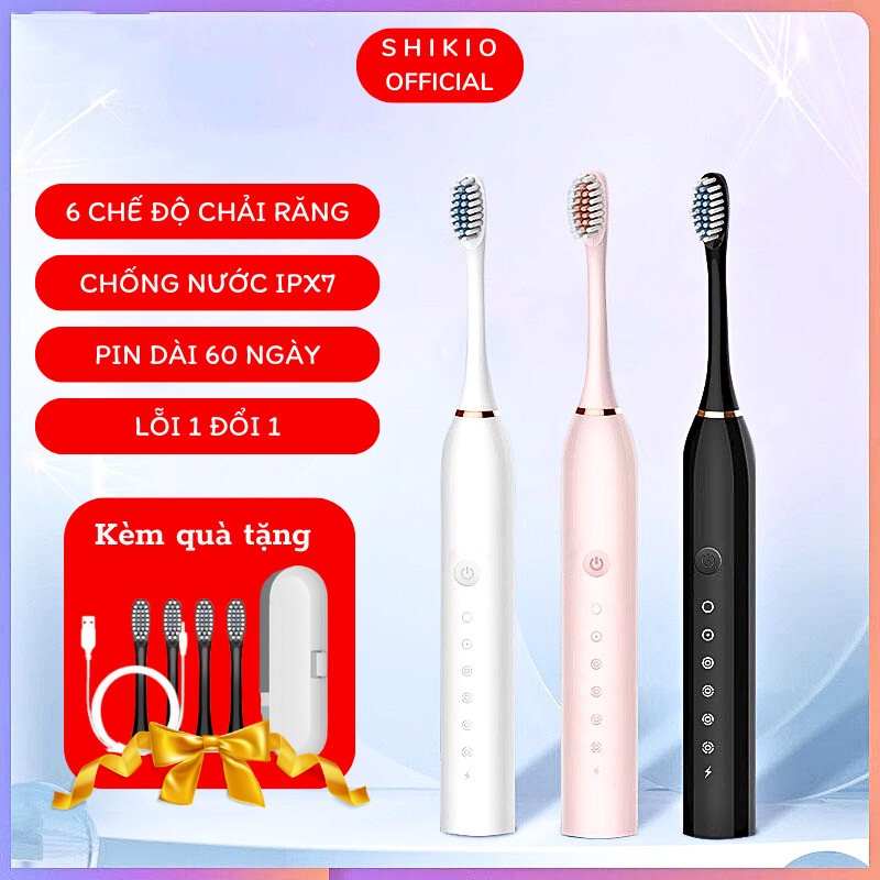 Bàn Chải Đánh Răng Điện Shikio Chống Nước Có Đèn Led Thông Minh Phù Hợp Cho Cả Người Niềng Răng