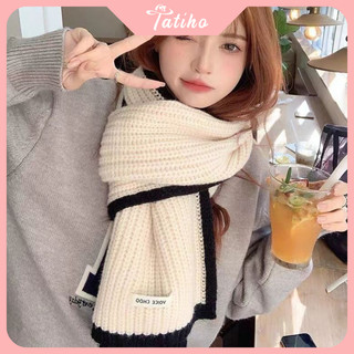 Khăn choàng cổ len unisex họa tiết trơn phối viền đen thời trang thu đông - tatiho - mã ln053