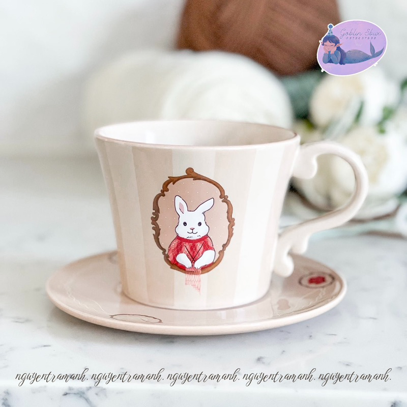 STARBUCKS SET LY SỨ BUNNY IN SWEATER MUG WITH SAUCER 355ML