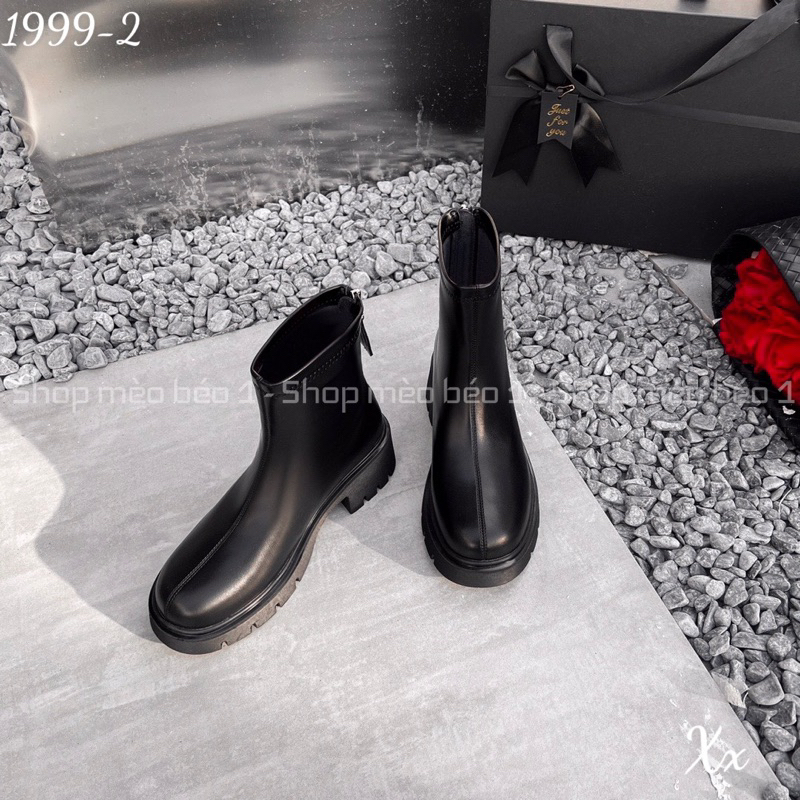 Bốt boot cổ thấp mũi tròn khoá sau gót vuông fullbox hàng quảng châu cao cấp