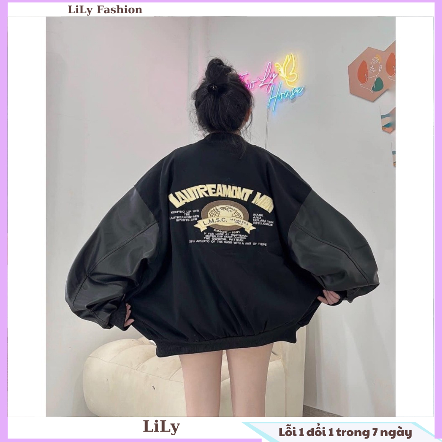 Áo khoác boomber nam nữ form to logo thêu phối tay da cực ngầu phong cách thời trang Hàn Quốc, trẻ trung, hiện đại