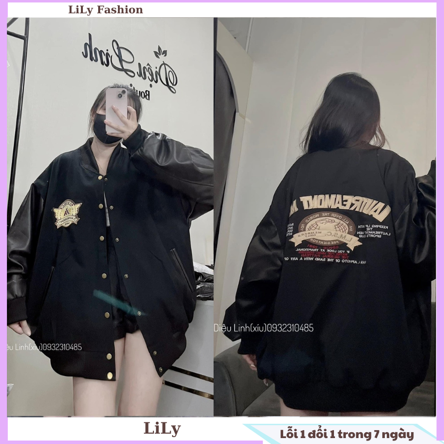 Áo khoác boomber nam nữ form to logo thêu phối tay da cực ngầu phong cách thời trang Hàn Quốc, trẻ trung, hiện đại