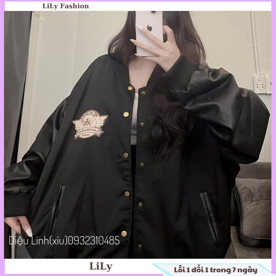 Áo khoác boomber nam nữ form to logo thêu phối tay da cực ngầu phong cách thời trang Hàn Quốc, trẻ trung, hiện đại