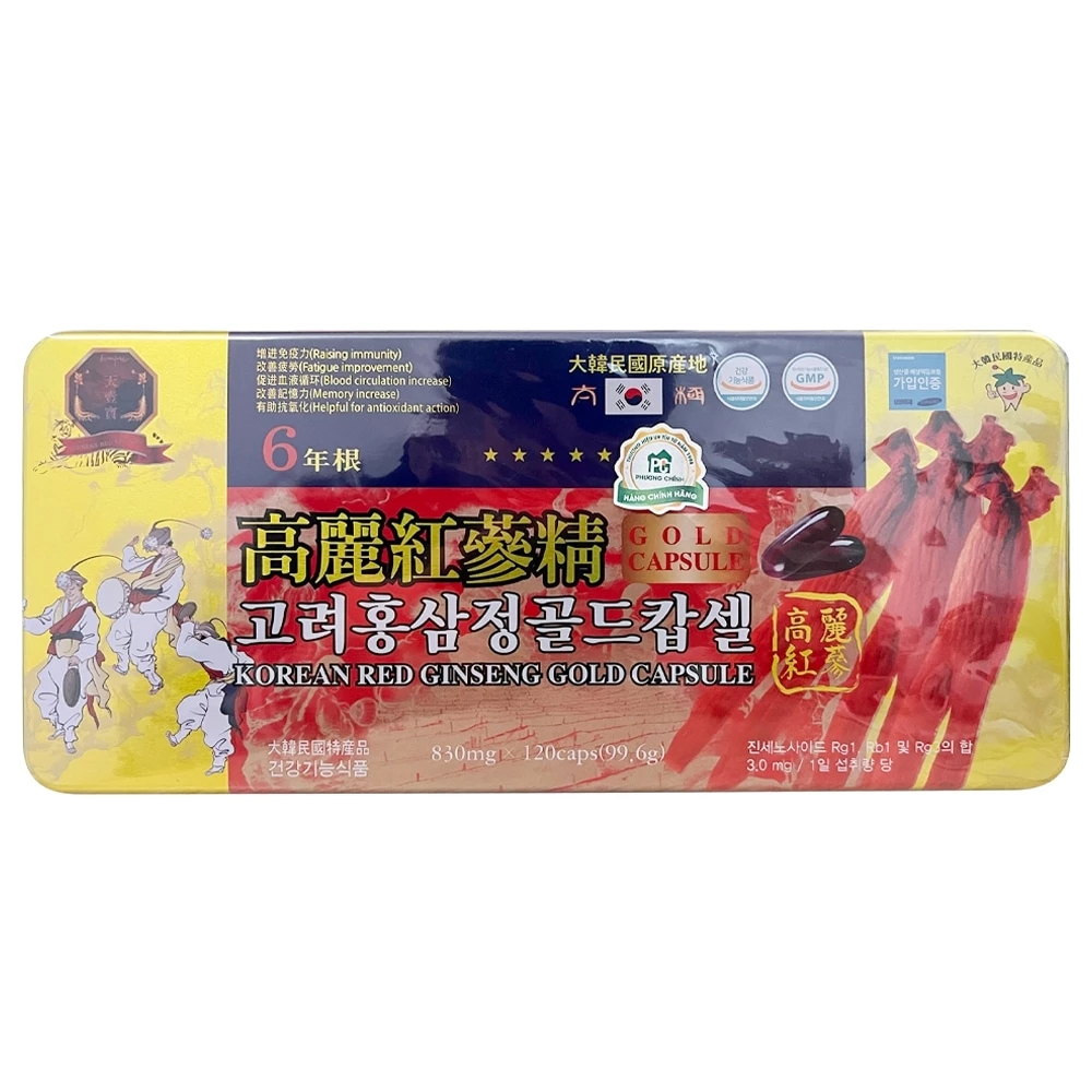 Korean Red Ginseng Gold Capsule 830mg - Hồng Sâm Linh Chi Nhung Hươu Hàn Quốc (Hộp 120 Viên)