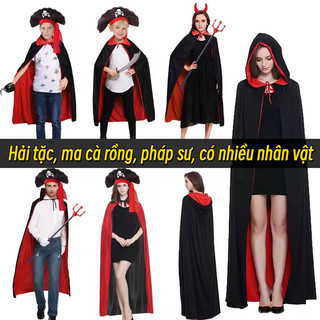 Áo Choàng có nón ma cà rồng 2 lớp đổi 2 màu đỏ đen trang phục hoá trang lễ hội halloween cho trẻ em và người lớn