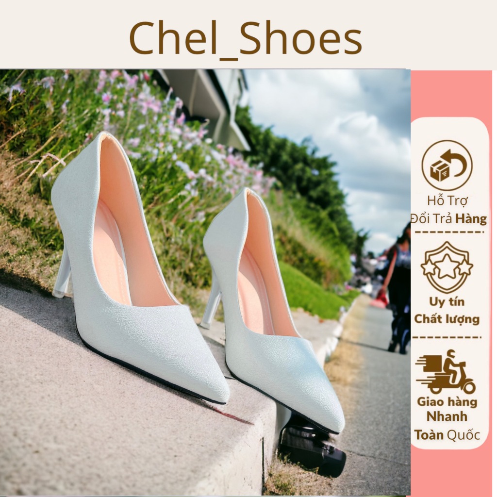 Giày nữ giày công sở thiết kế đơn giản si phủ nhũ 8cm - B90