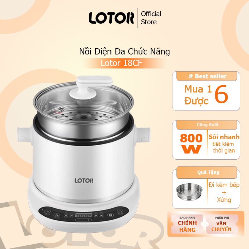 Nồi điện đa năng, bếp lẩu điện Lotor 18CF dung tích 1.8L công suất lớn 800W bảo vệ chống cháy an toàn