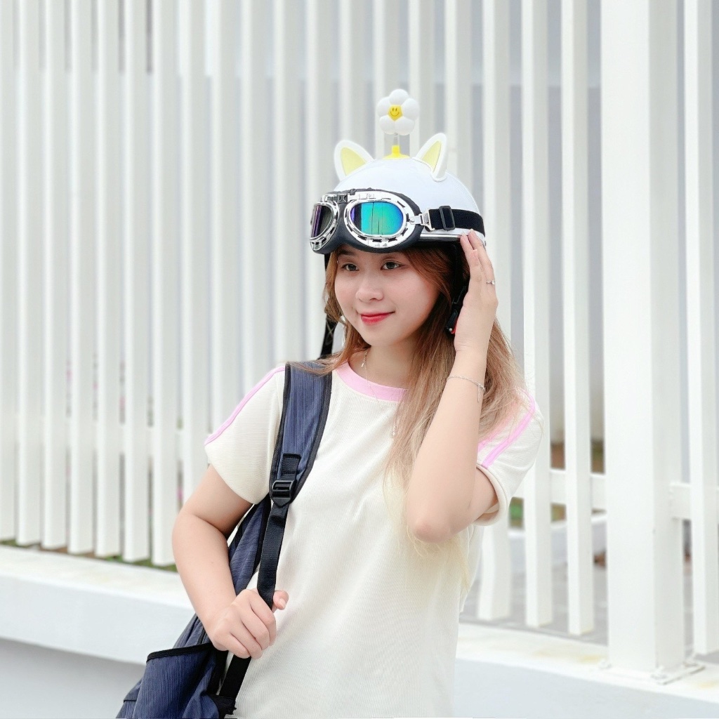 Mũ - Nón bảo hiểm kính phi công Mix tai mèo 2 màu Sóc Store