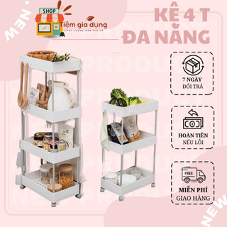 Kệ đa năng 4 tầng, có bánh xe đẩy, thanh inox chắc chắn - kệ spa, kệ bếp, kệ nhà tắm