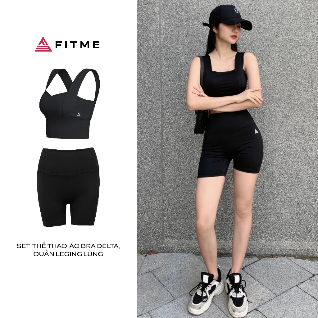 Bộ thể thao nữ Fitme áo bra tập gym Delta, quần legging lửng co giãn 4 chiều năng động thấm hút tốt