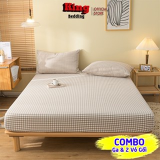 Bộ GA GIƯỜNG , Vỏ Gối Cotton Poly 💖1m2, 1m4, 1m6x2m, 1m8x2m 💖 , bộ Caro Nâu Cute - Kingbedding