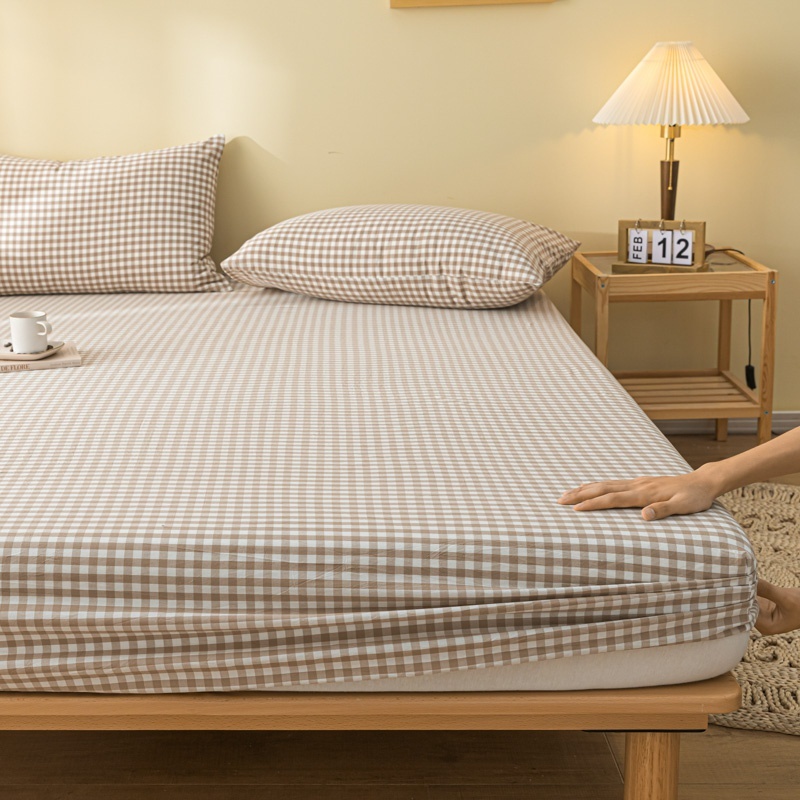 Combo 3 Món: Ga Giường và 2 vỏ Gối 💖m2/m4/m6/m8💖 Poly Cotton 4 Mùa, Ga Giường Caro Nâu Be Đáng Yêu - Kingbedding